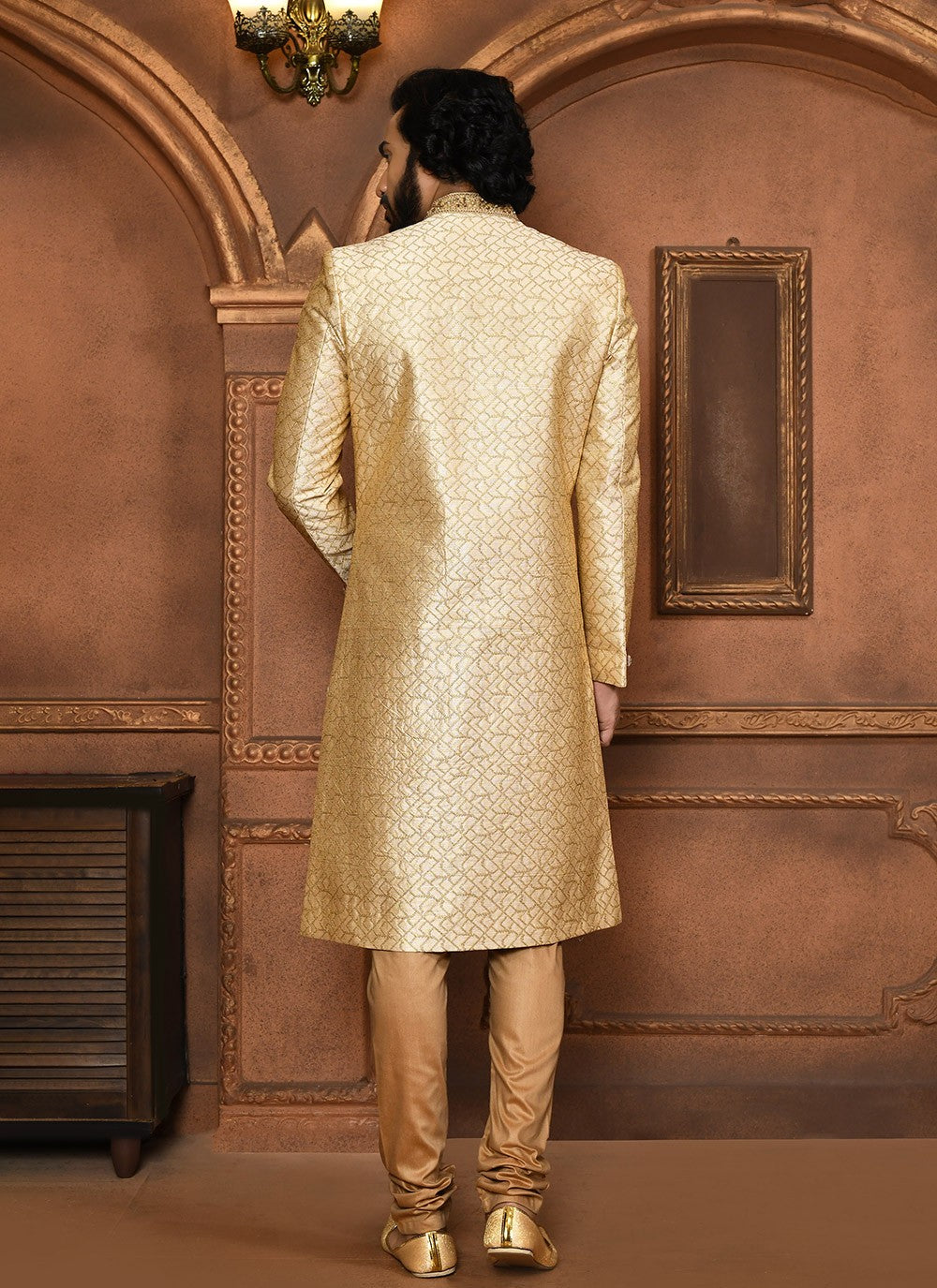 Embroidered Art Silk Beige Sherwani - M8043