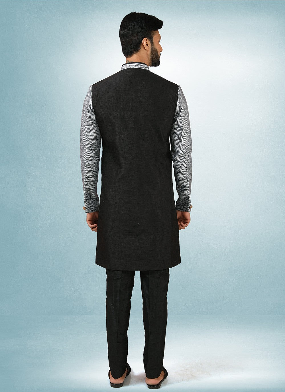 Printed Art Silk Black, Grey Indo Western - M2840