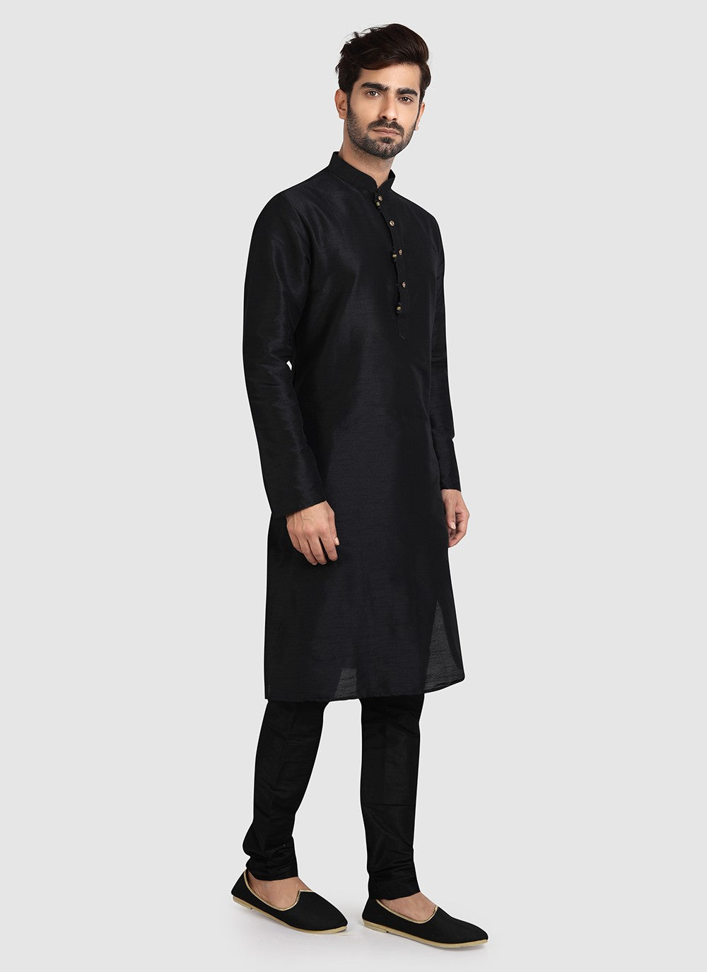 Plain Art Silk Black Kurta Pyjama - M3411