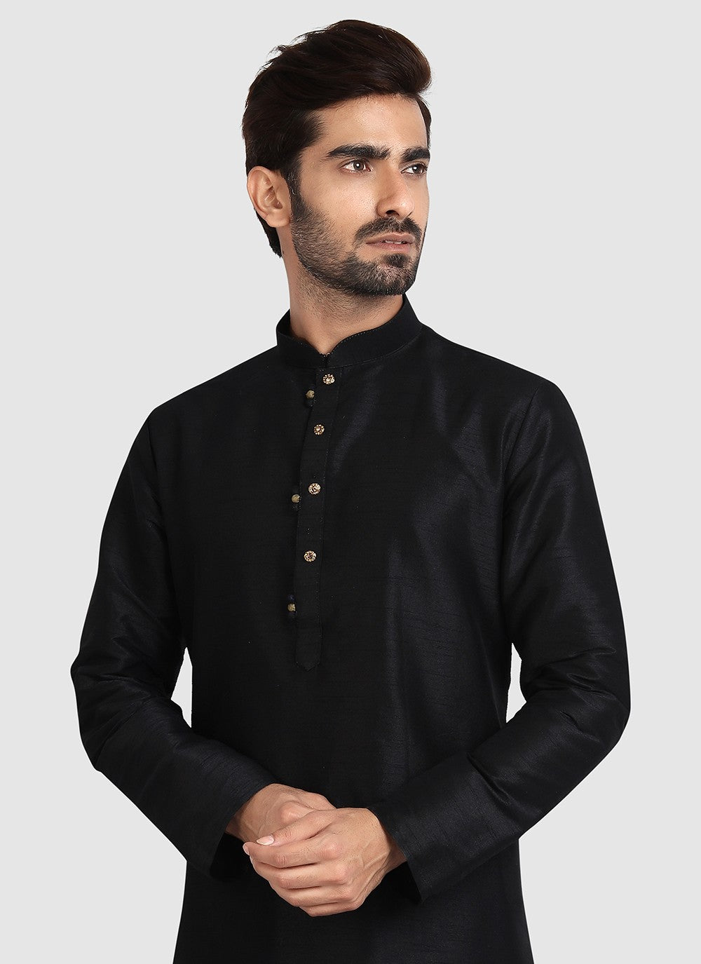 Plain Art Silk Black Kurta Pyjama - M3411