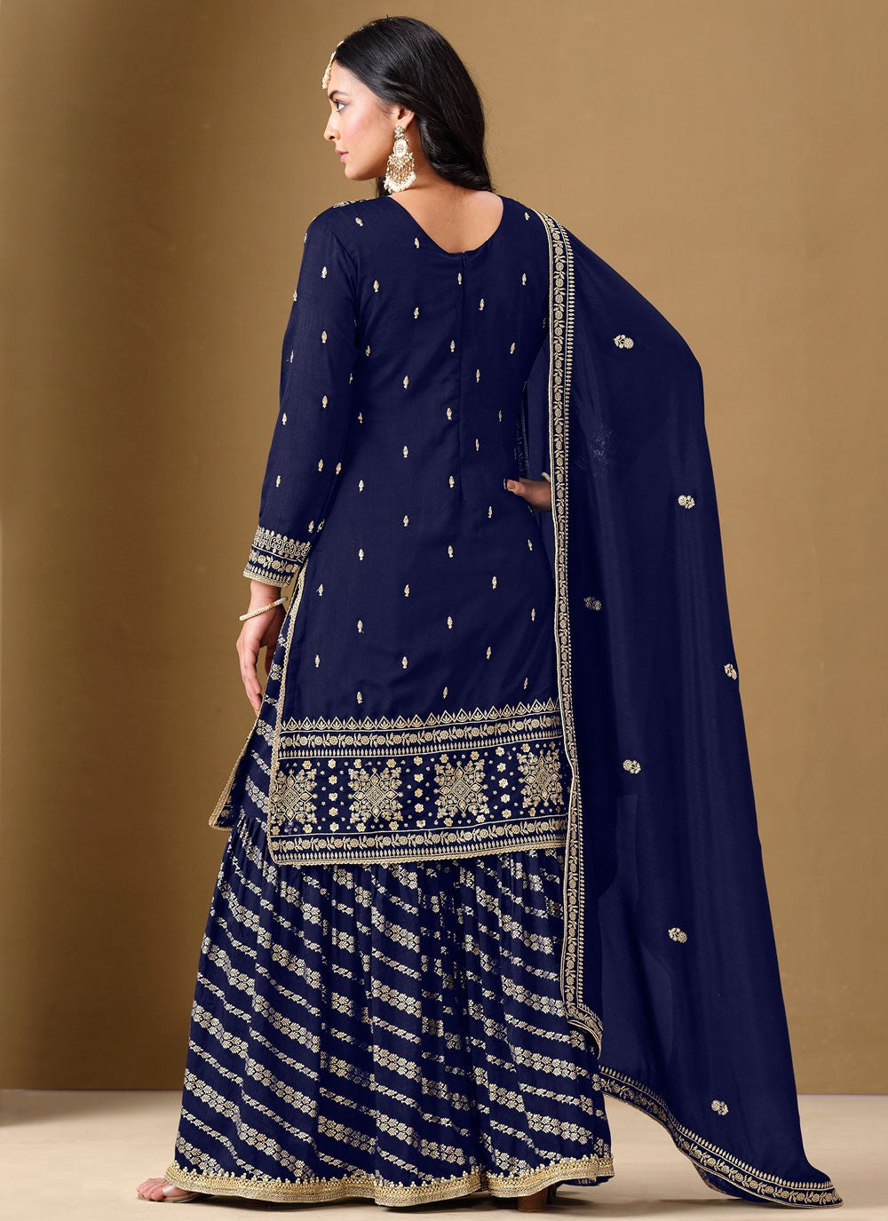 Embroidered Art Silk Navy Blue Salwar Suit T6134