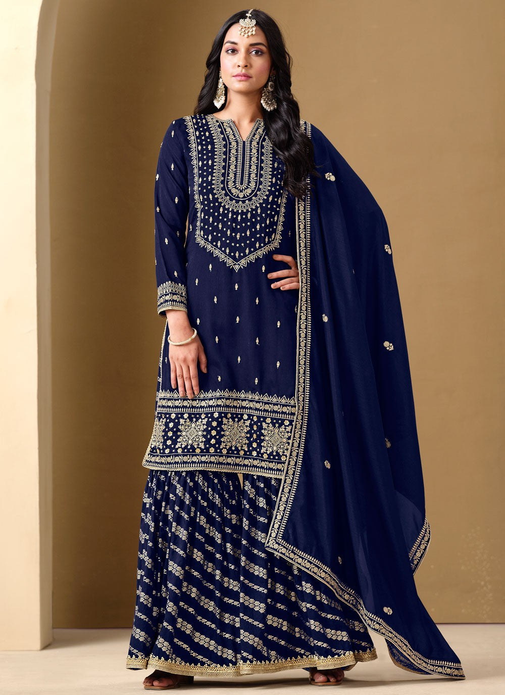 Embroidered Art Silk Navy Blue Salwar Suit T6134