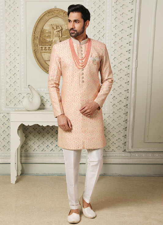 Embroidered Art Silk Beige Indo Western - M4419