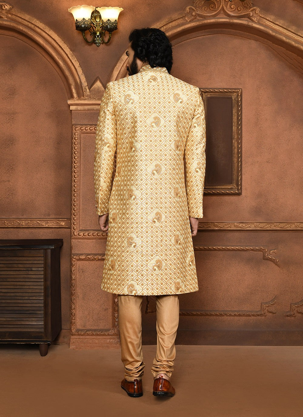 Embroidered Art Silk Beige Sherwani - M8046
