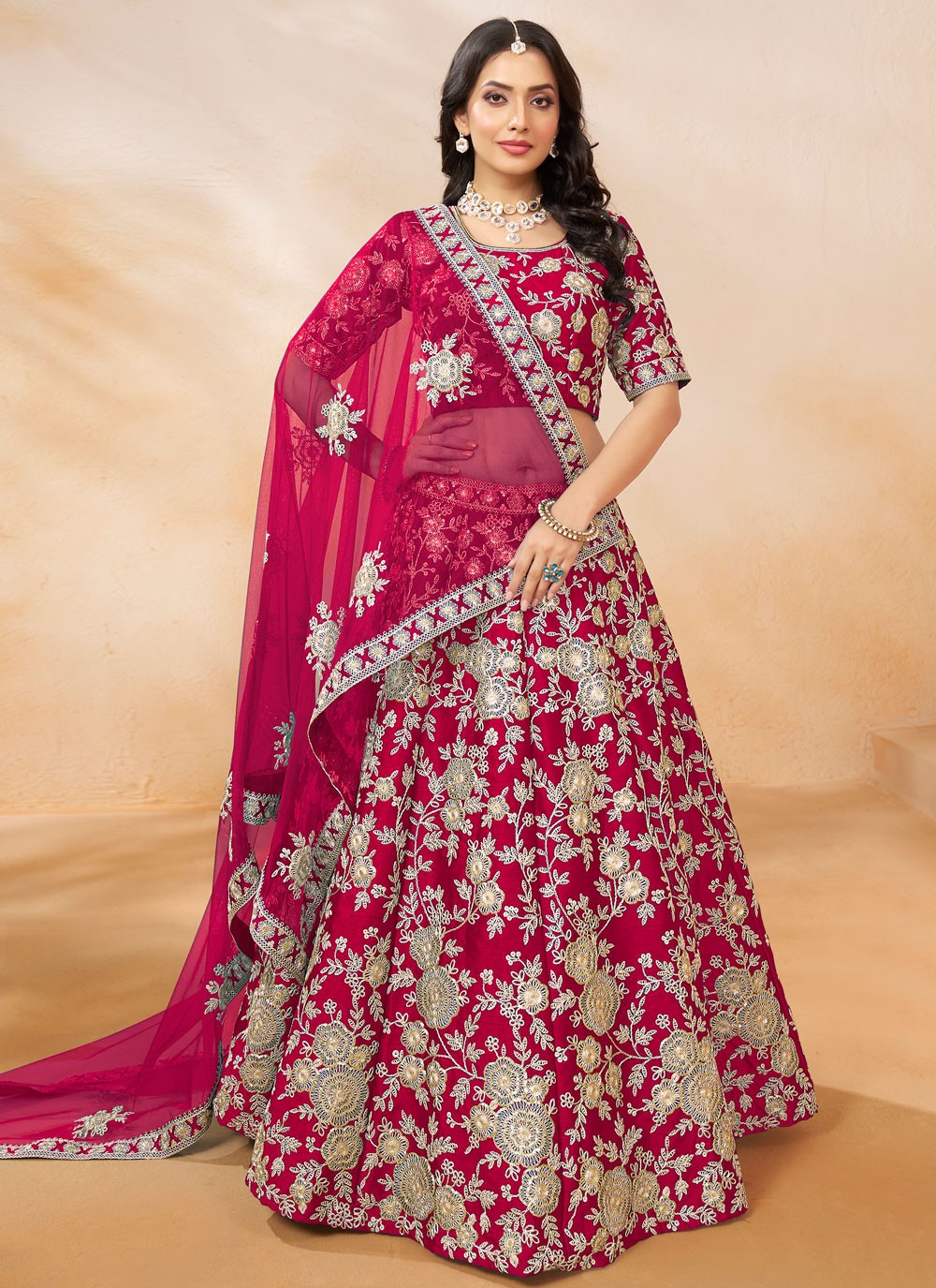 Embroidered Art Silk A - Line Lehenga - L2380