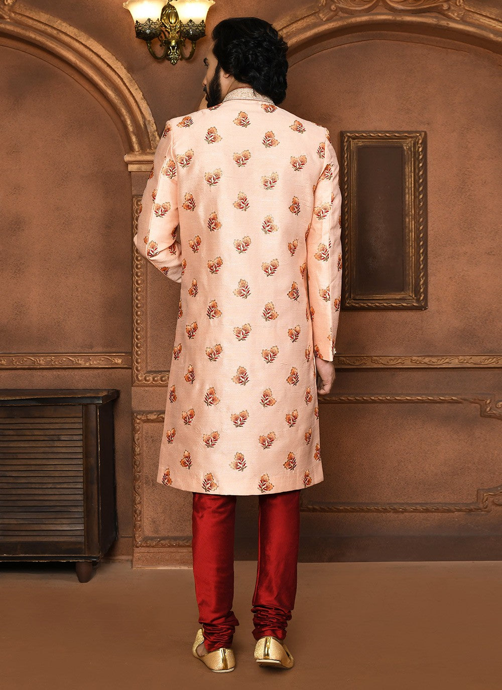 Embroidered Art Silk Peach Sherwani - M8060