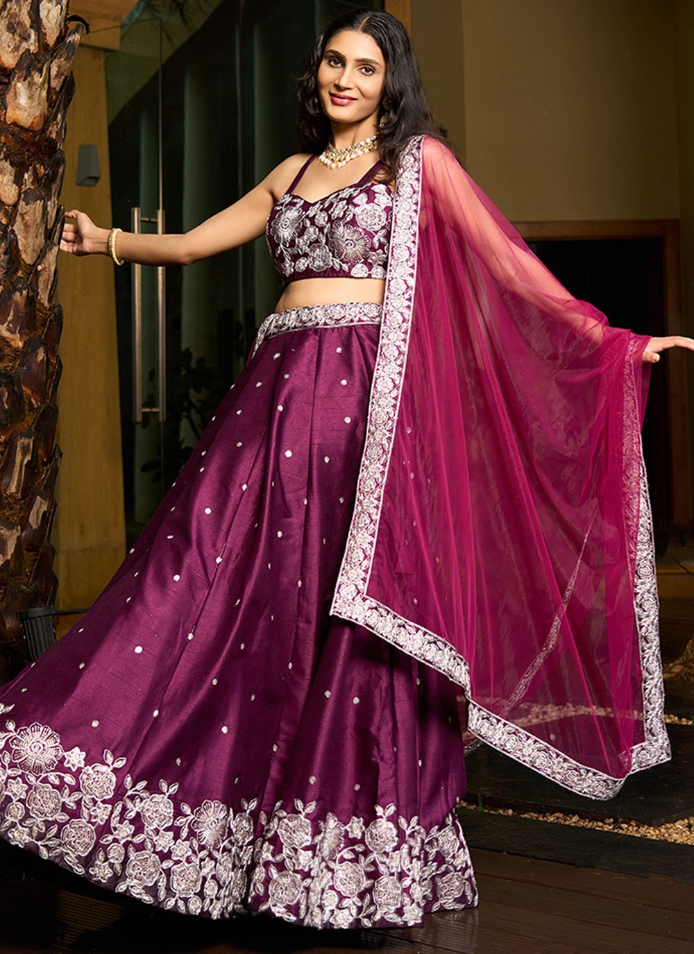 Embroidered Art Silk A - Line Lehenga - L2951