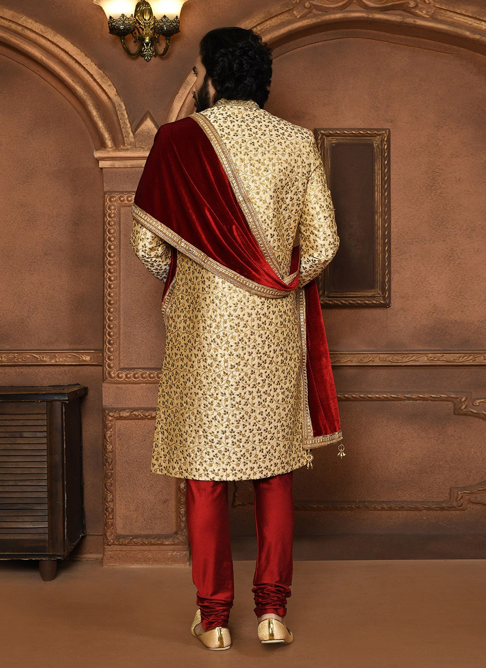 Embroidered Art Silk Beige Sherwani - M8061
