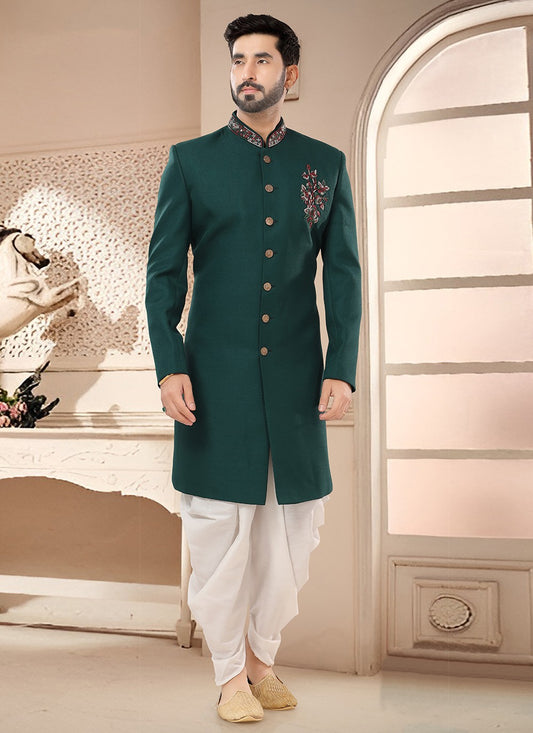 Embroidered Art Silk Green Sherwani - M7577