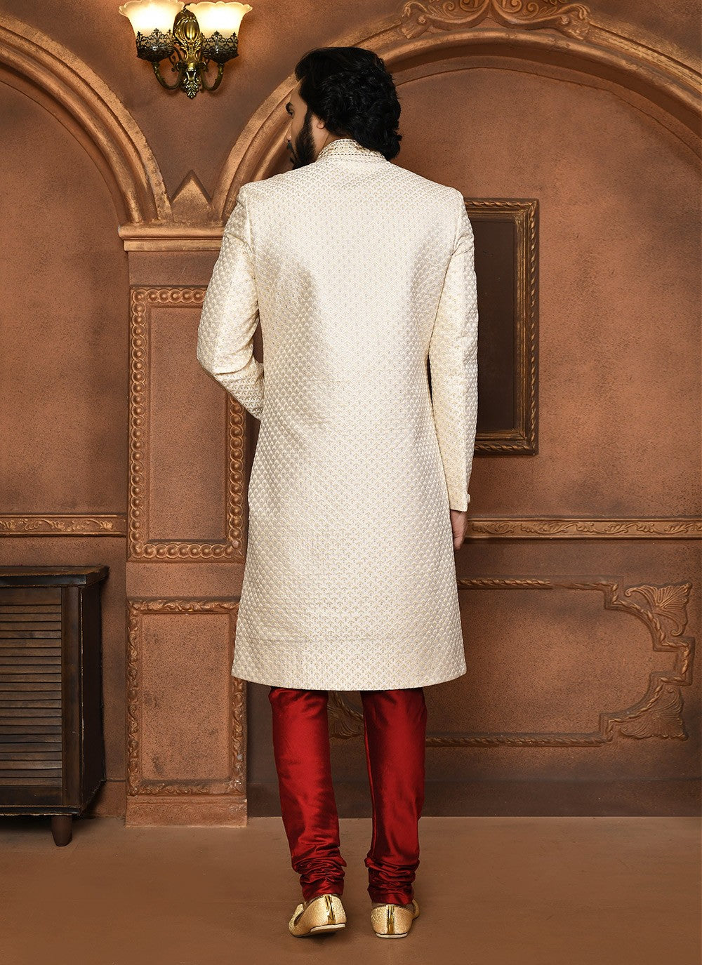 Embroidered Art Silk Off White Sherwani - M8059