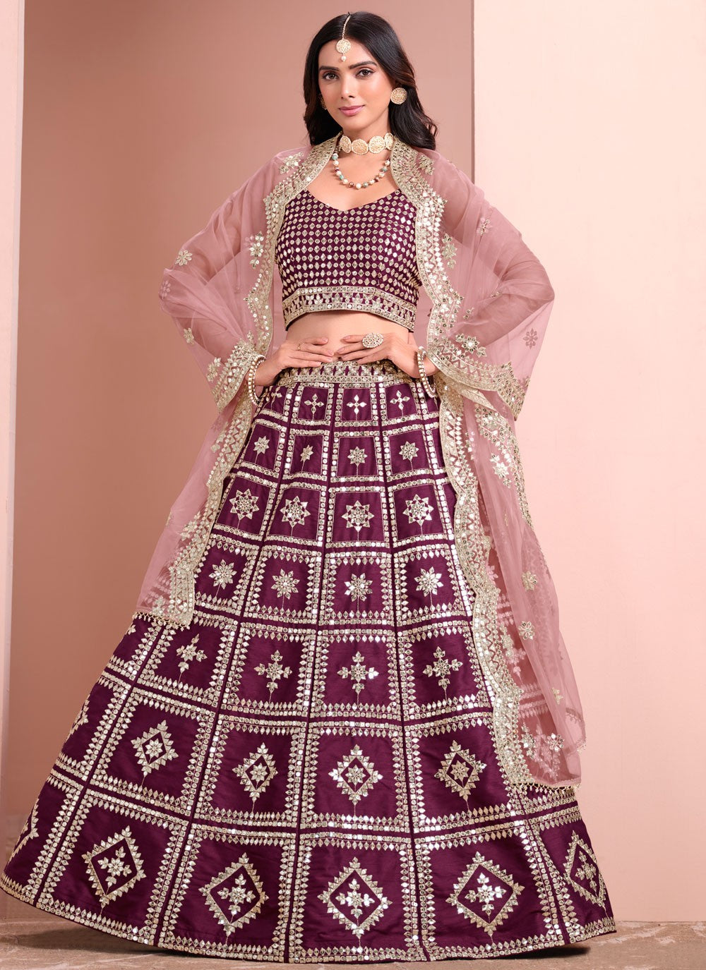 Embroidered Art Silk Purple Lehenga Choli L3433