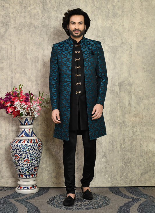 Buttons Art Silk Teal Indo Western - M8021