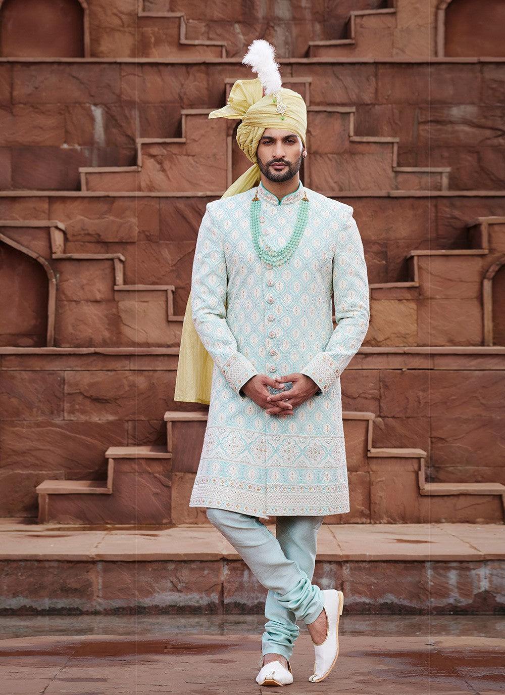 Embroidered Art Silk Firozi Sherwani - M6508