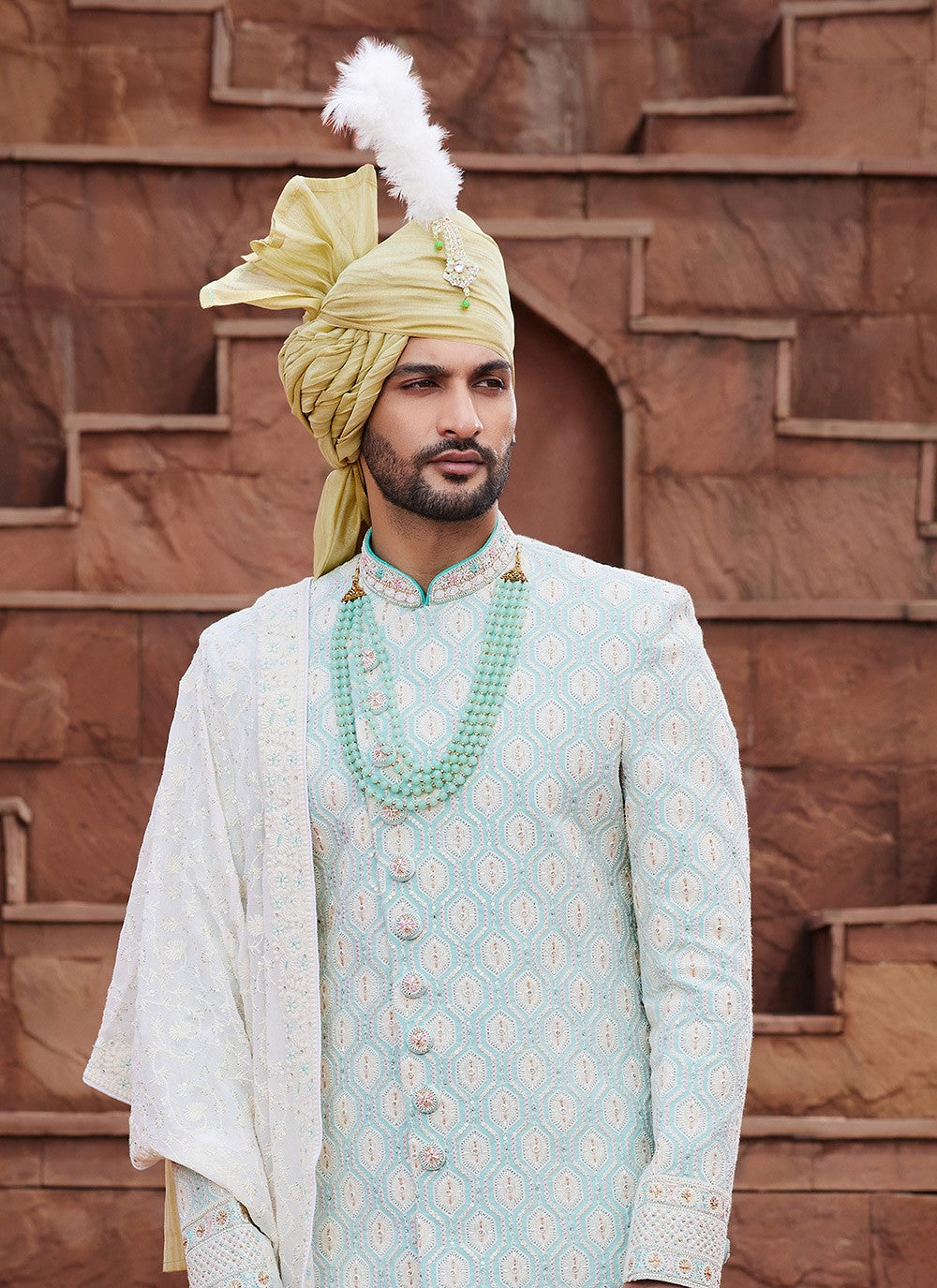 Embroidered Art Silk Firozi Sherwani - M6508