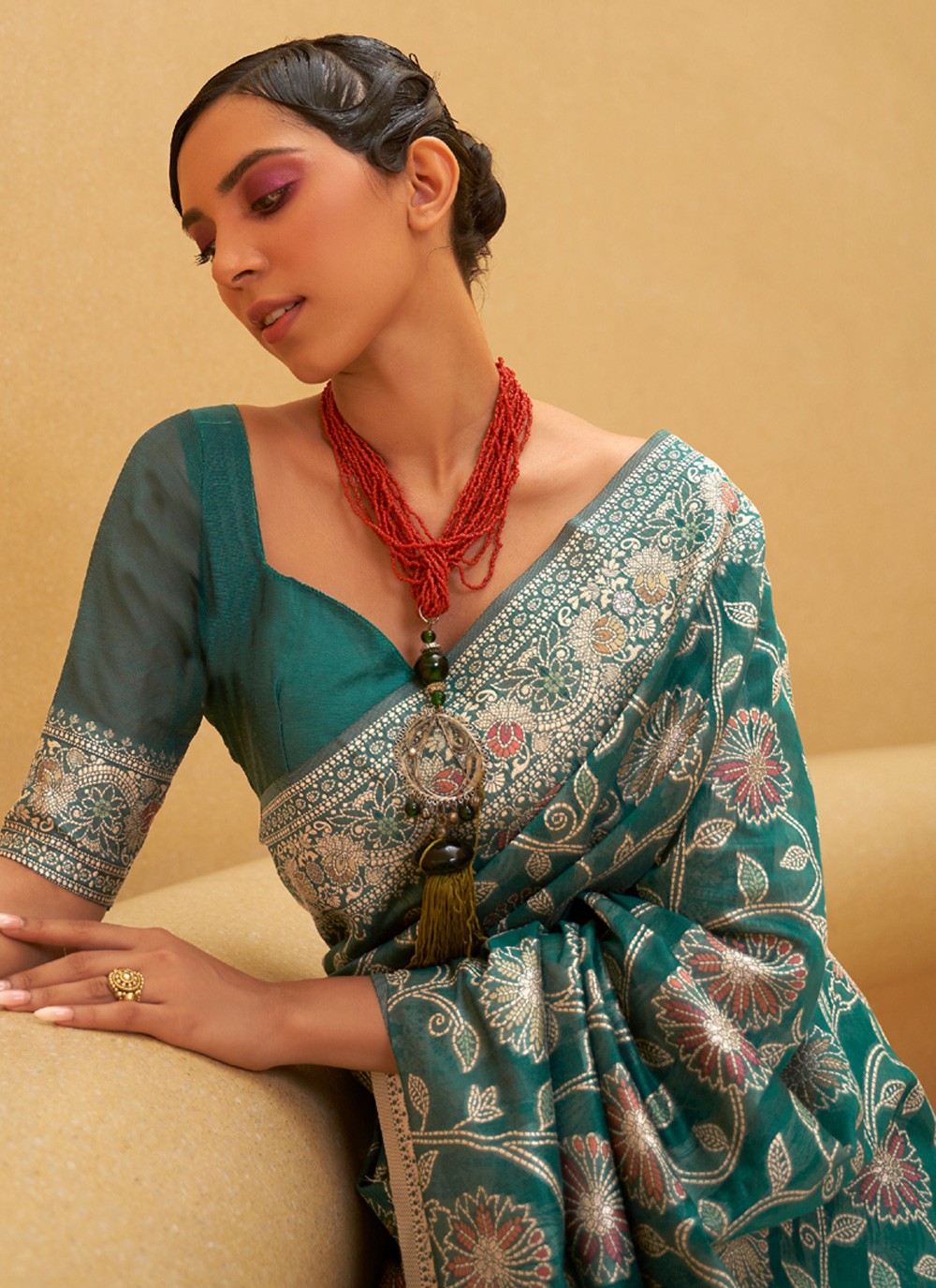 Classic Chikankari Work Art Silk Saree - S3485