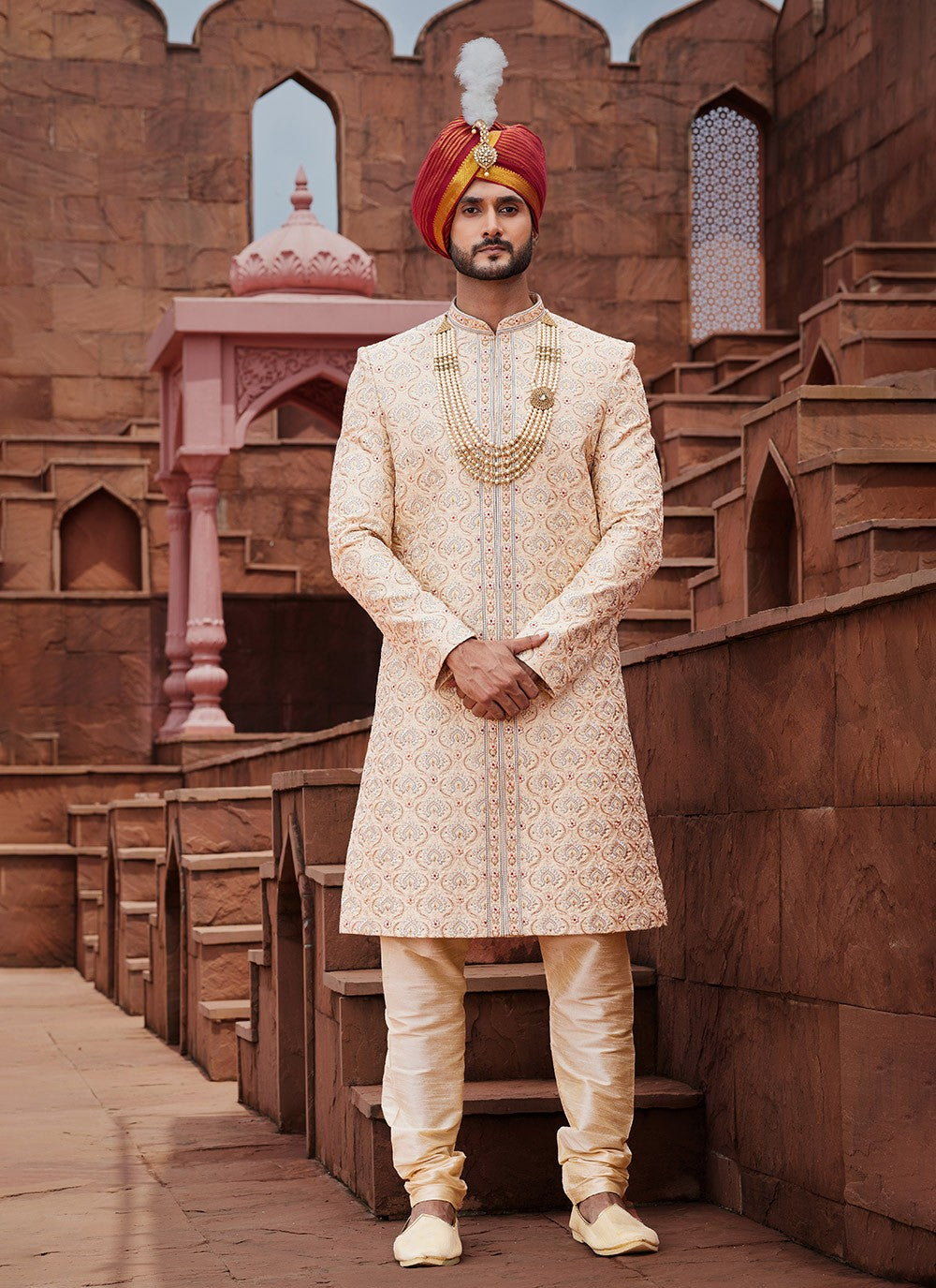 Embroidered Art Silk Gold Sherwani - M6512