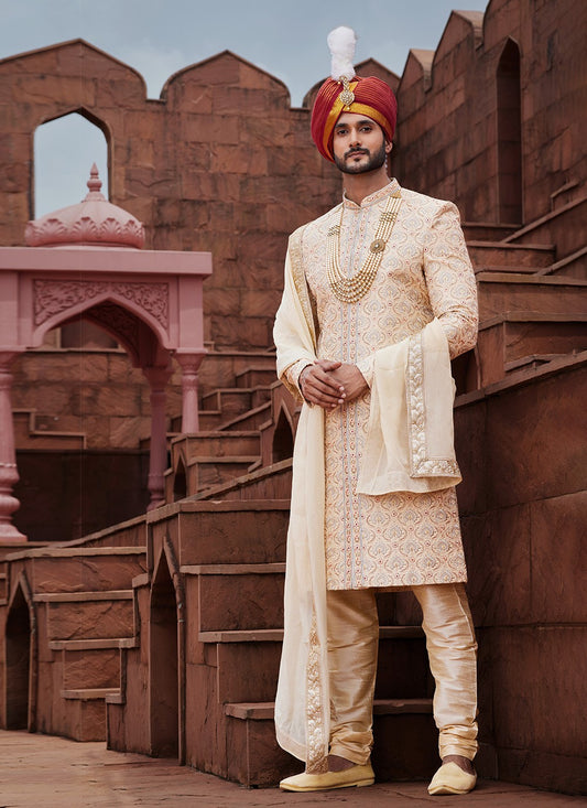 Embroidered Art Silk Gold Sherwani - M6512