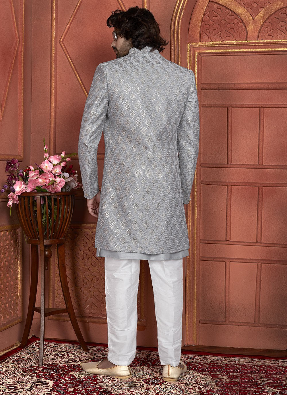 Embroidered Art Silk Grey Indo Western - M7353