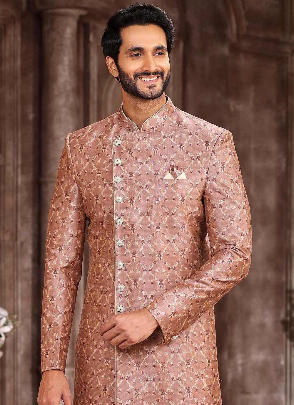 Printed Art Silk Mauve Indo Western - M5298