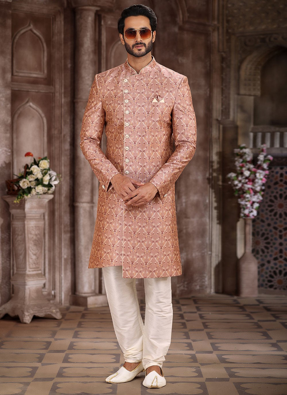 Printed Art Silk Mauve Indo Western - M5298