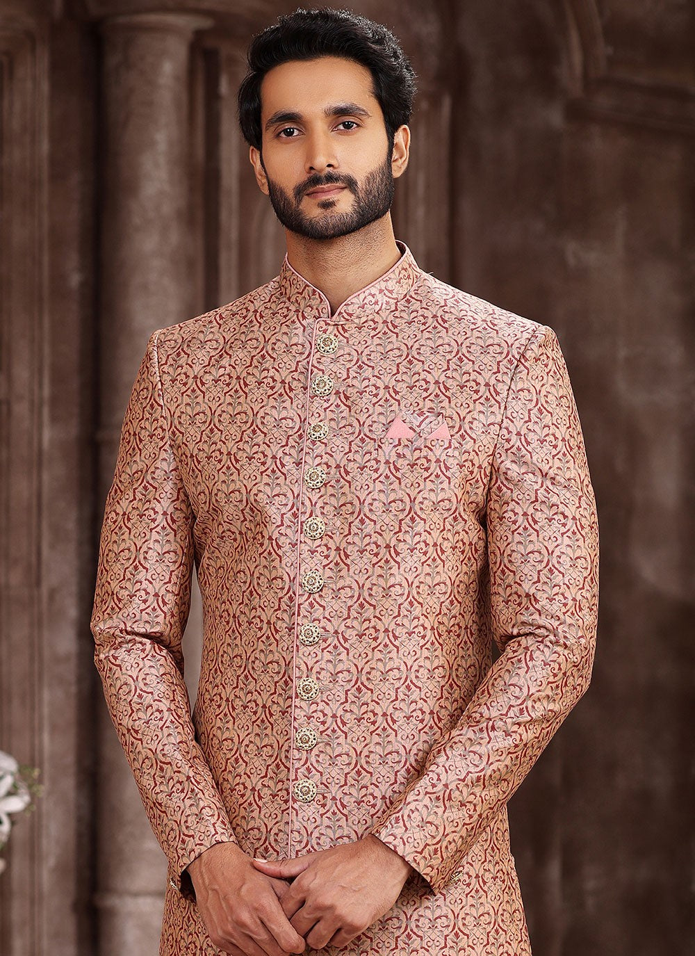 Printed Art Silk Pink Indo Western - M5295