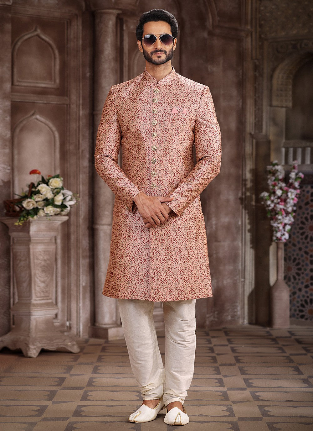 Printed Art Silk Pink Indo Western - M5295