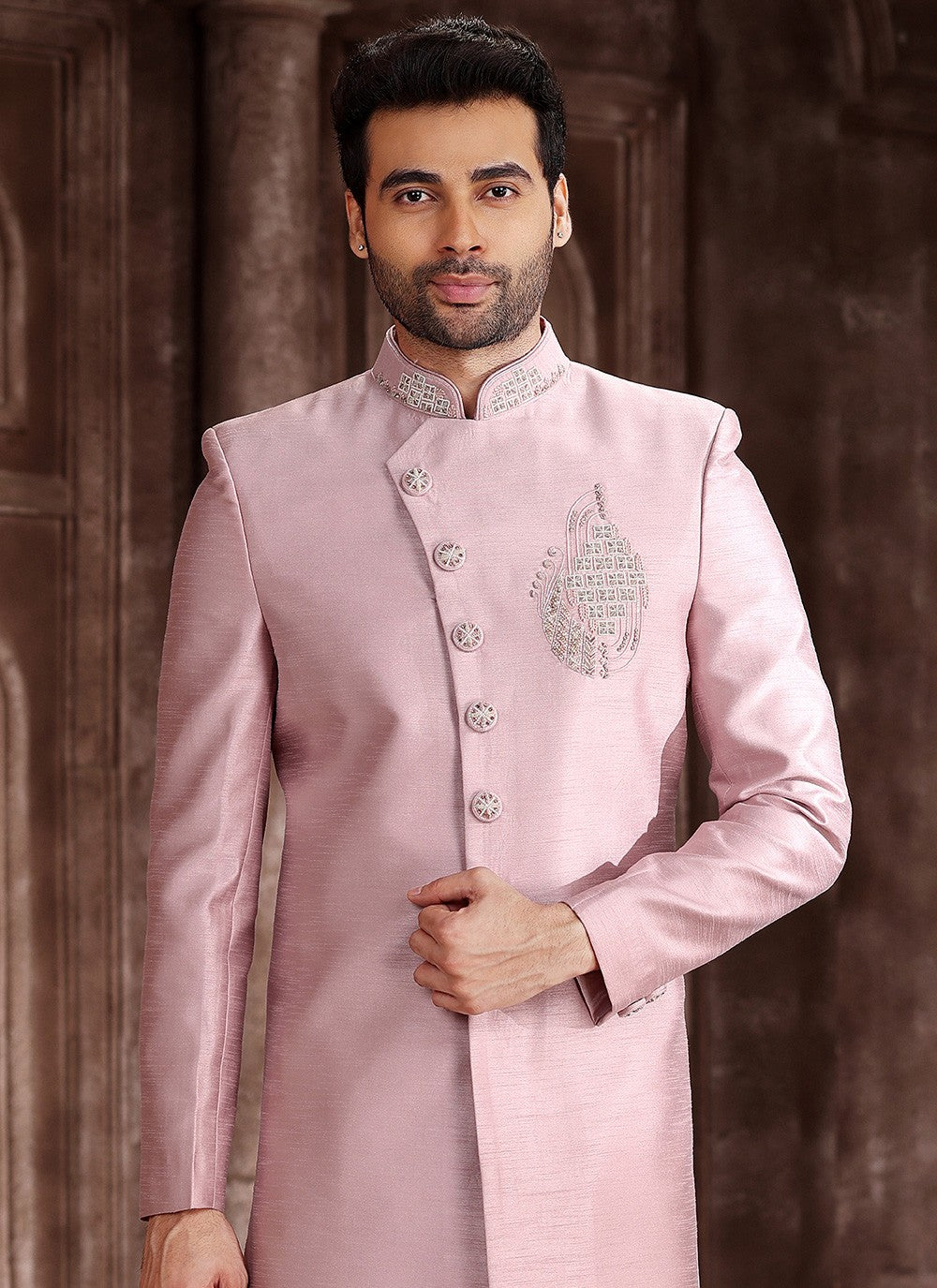 Embroidered Art Silk Pink Indo Western Sherwani - M5376