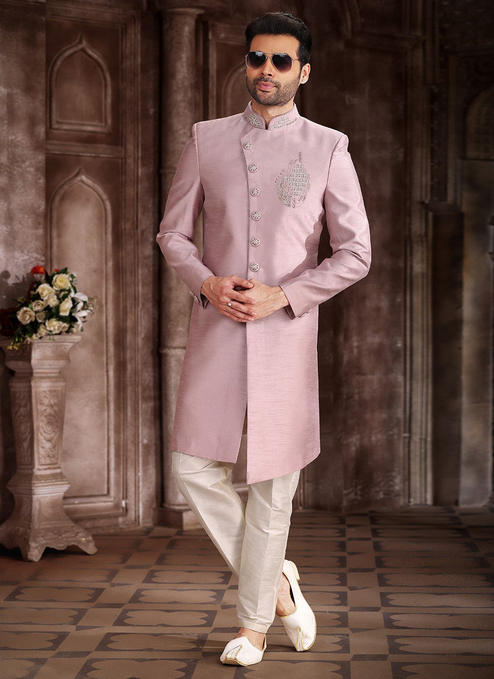 Embroidered Art Silk Pink Indo Western Sherwani - M5376