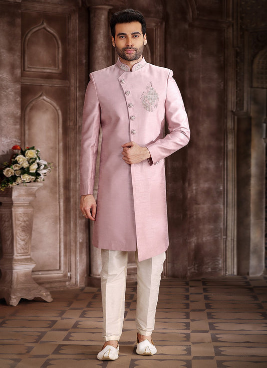 Embroidered Art Silk Pink Indo Western Sherwani - M5376