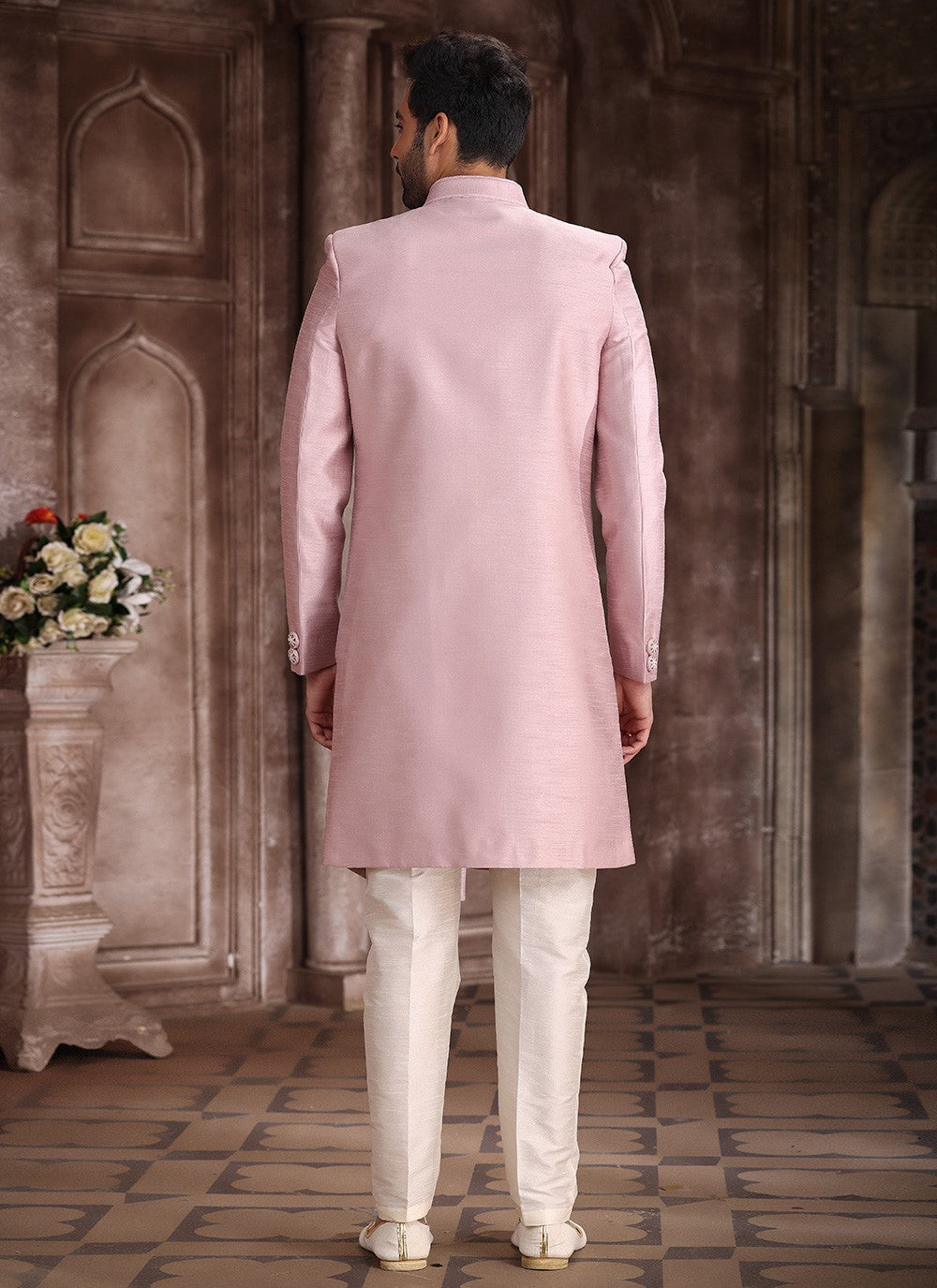 Embroidered Art Silk Pink Indo Western Sherwani - M5376