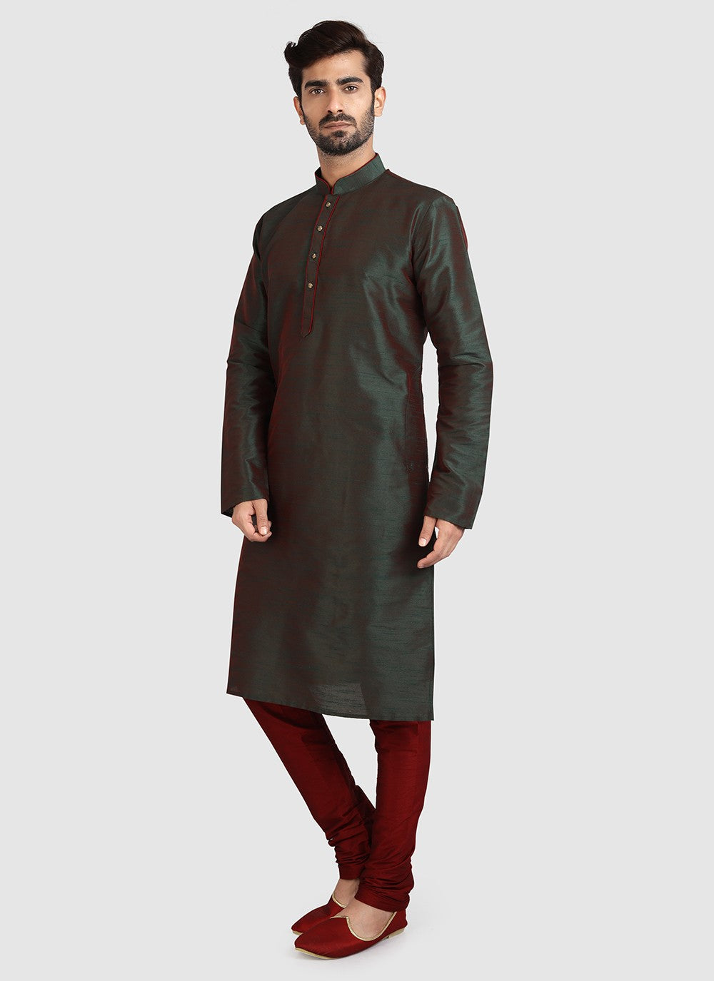 Plain Art Silk Green Kurta Pyjama - M3425