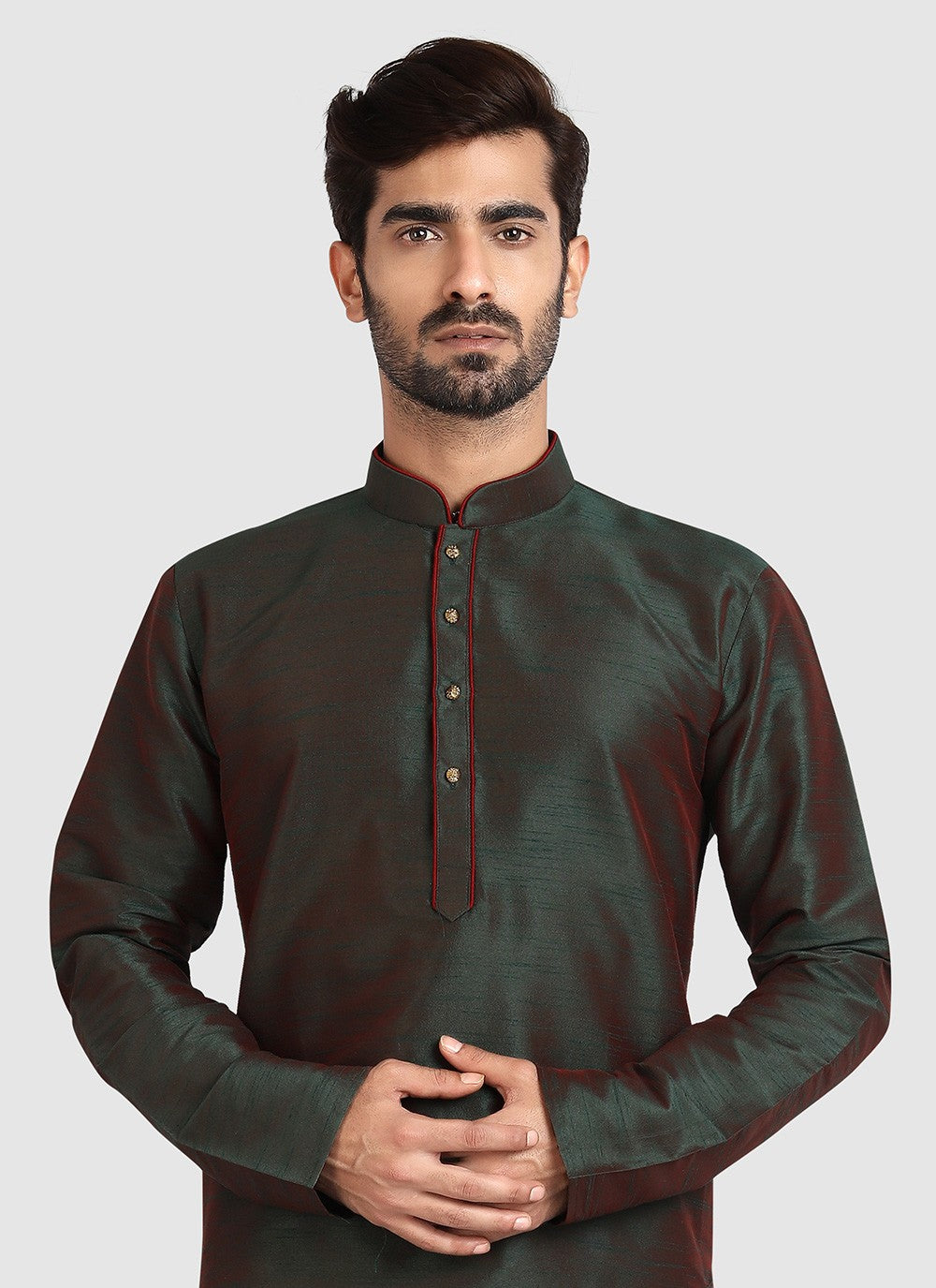 Plain Art Silk Green Kurta Pyjama - M3425