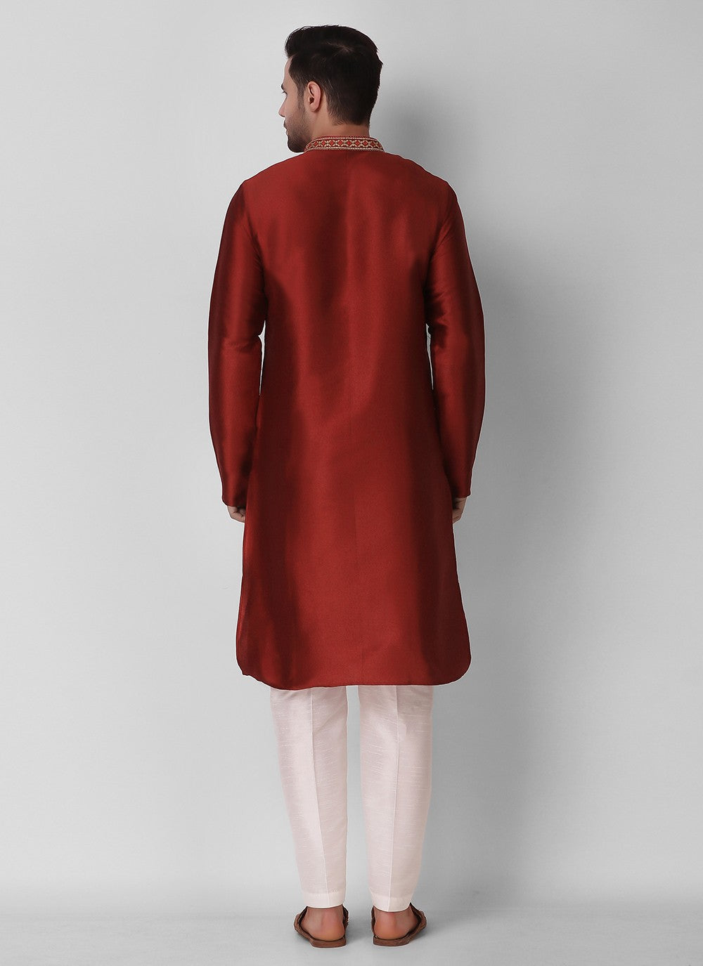 Embroidered Art Silk Maroon Kurta Pyjama - M3111