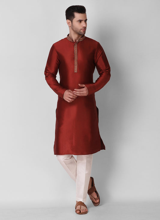 Embroidered Art Silk Maroon Kurta Pyjama - M3111