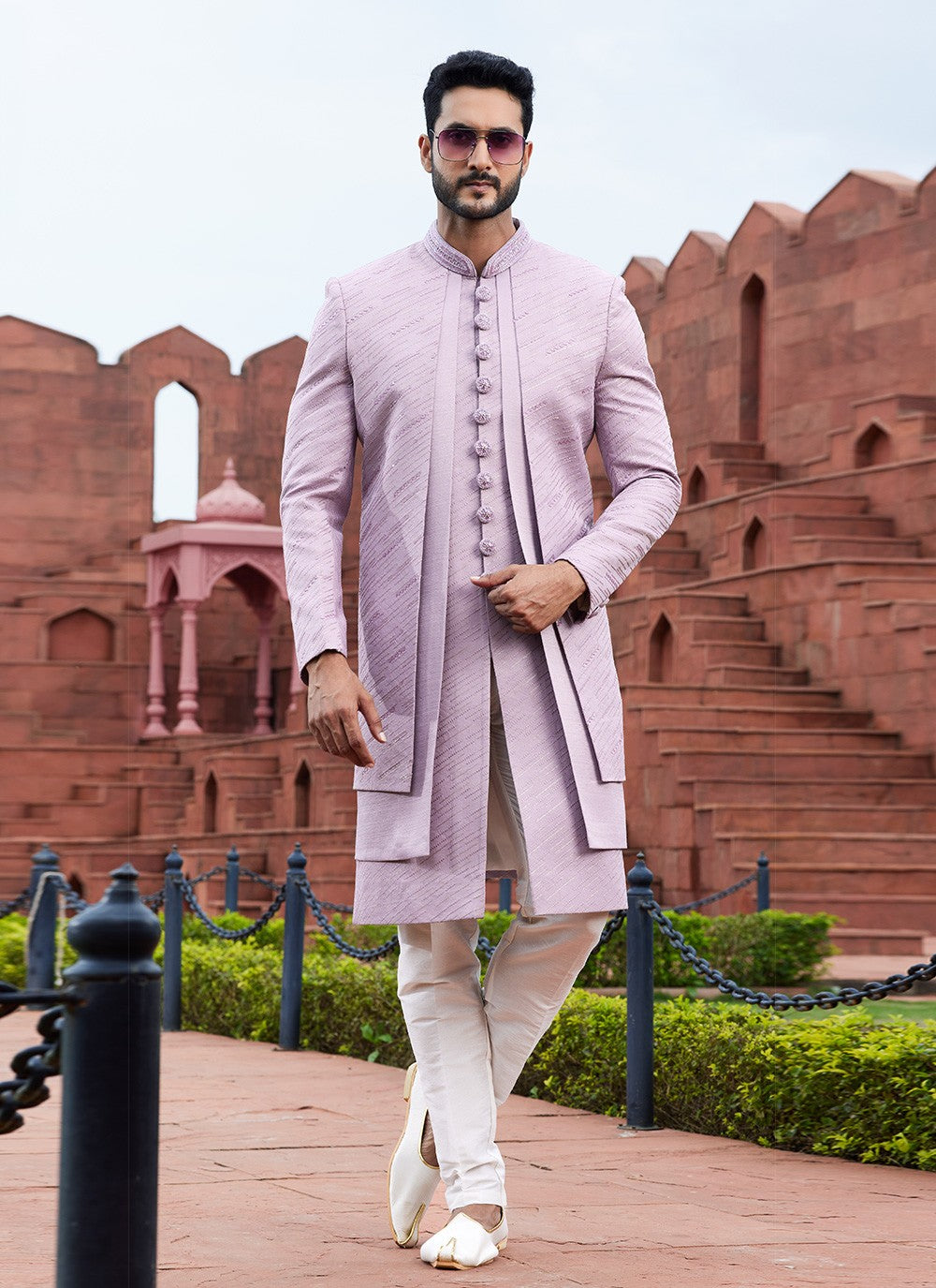 Embroidered Art Silk Lavender Indo Western Sherwani - M6151