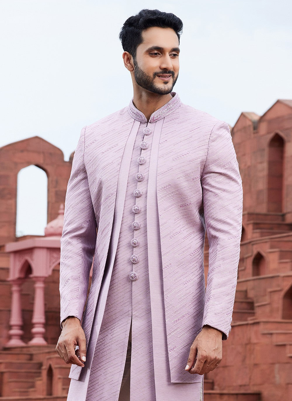 Embroidered Art Silk Lavender Indo Western Sherwani - M6151