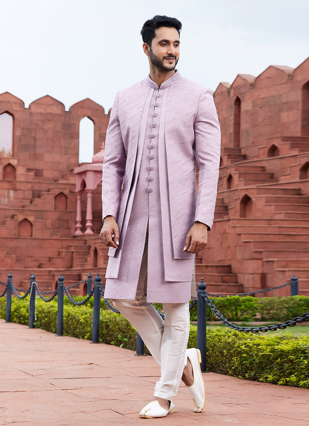 Embroidered Art Silk Lavender Indo Western Sherwani - M6151