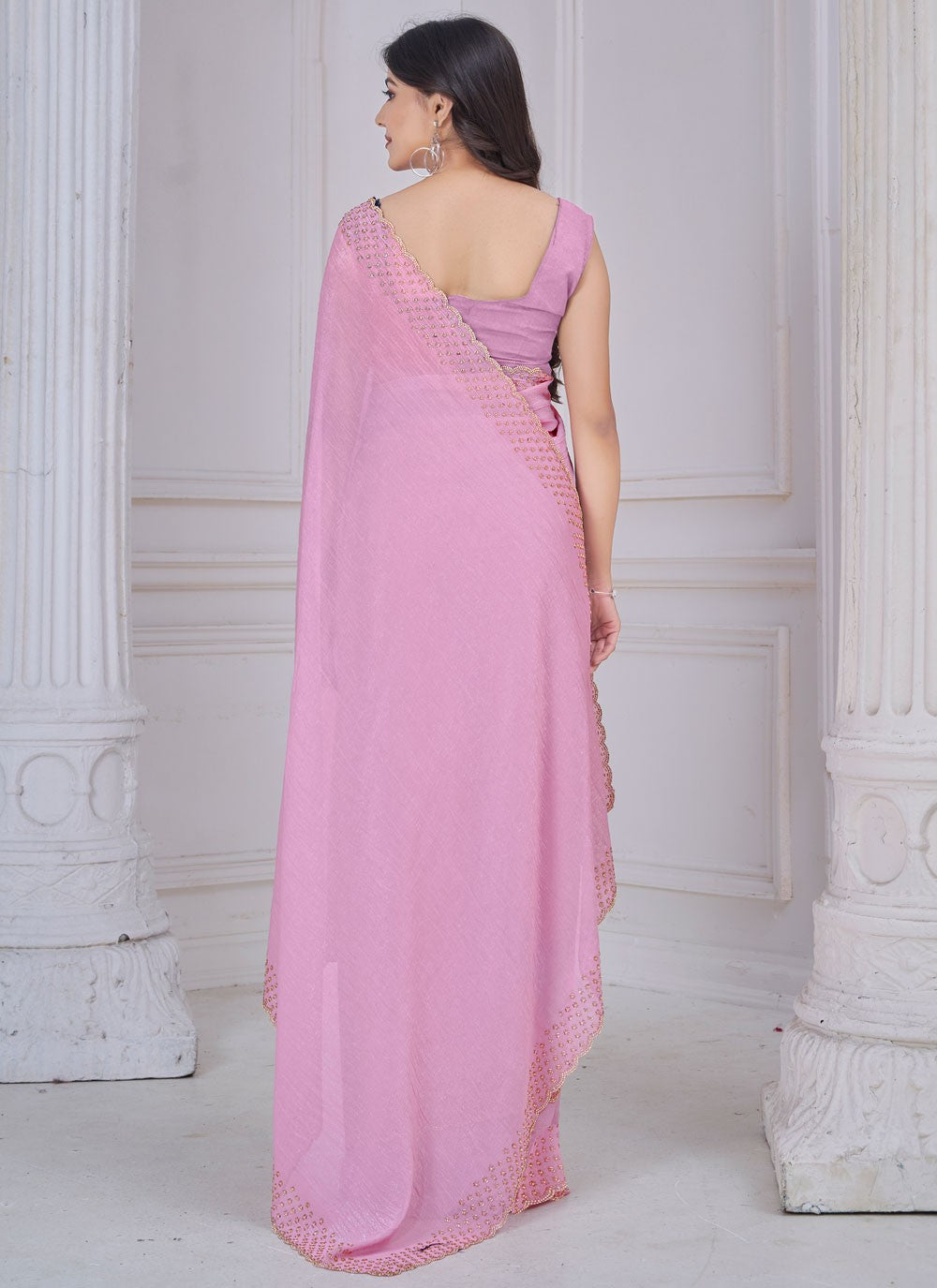 Beads Art Silk Magenta Trendy Saree S15109