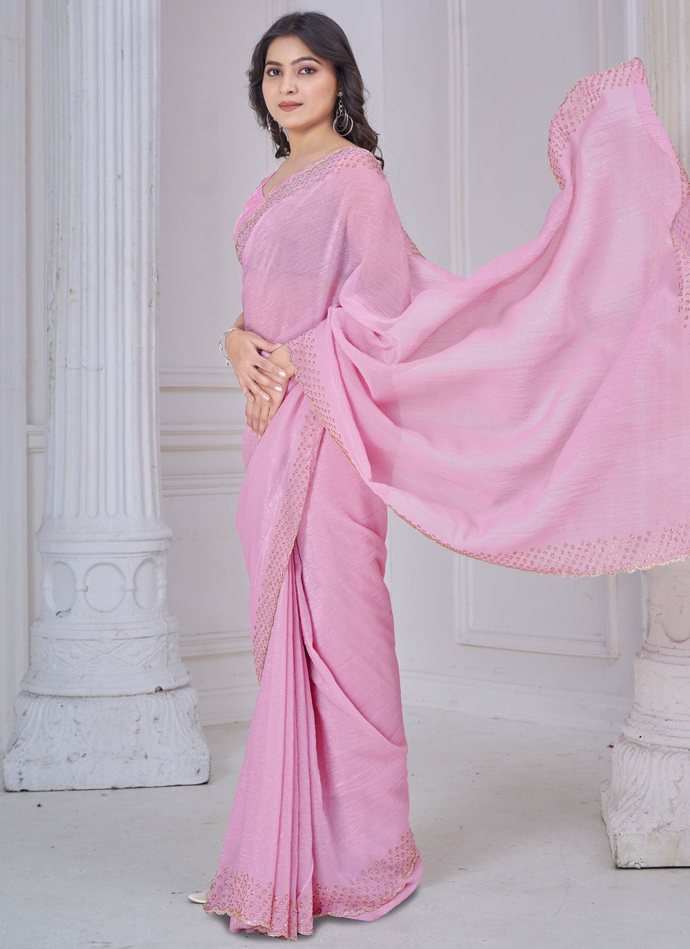 Beads Art Silk Magenta Trendy Saree S15109
