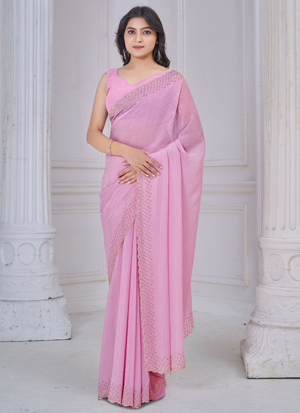 Beads Art Silk Magenta Trendy Saree S15109