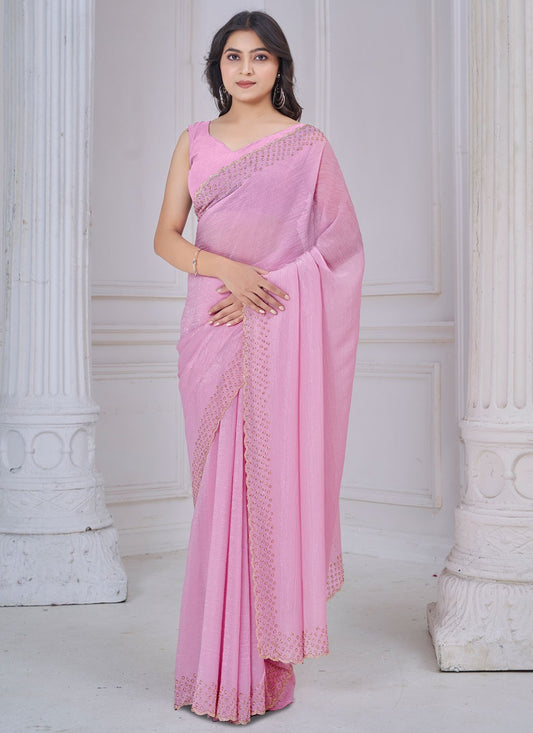 Beads Art Silk Magenta Trendy Saree S15109