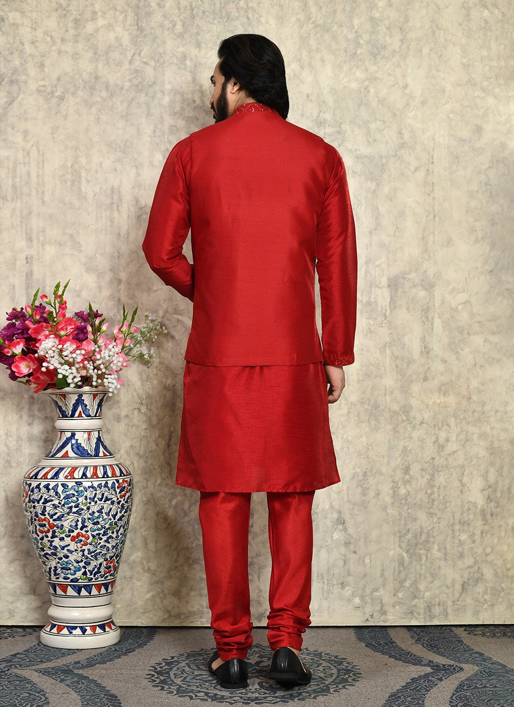 Embroidered Art Silk Maroon Kurta Payjama With Jacket - M8006