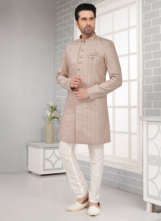 Embroidered Art Silk Mauve Indo Western - M6457