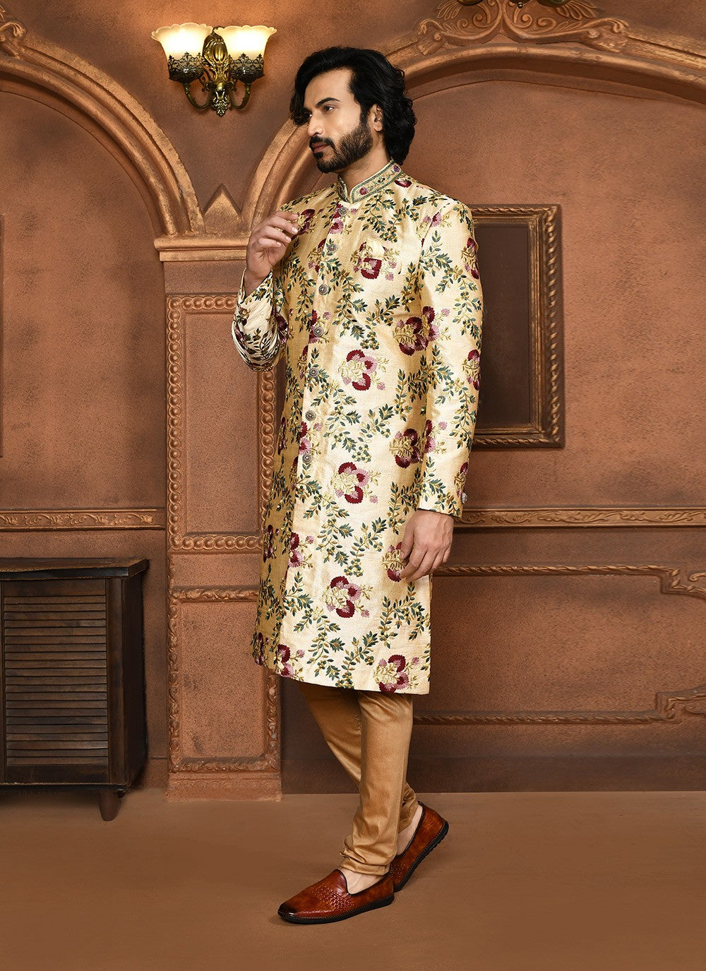 Embroidered Art Silk Multi Colour Sherwani - M8049