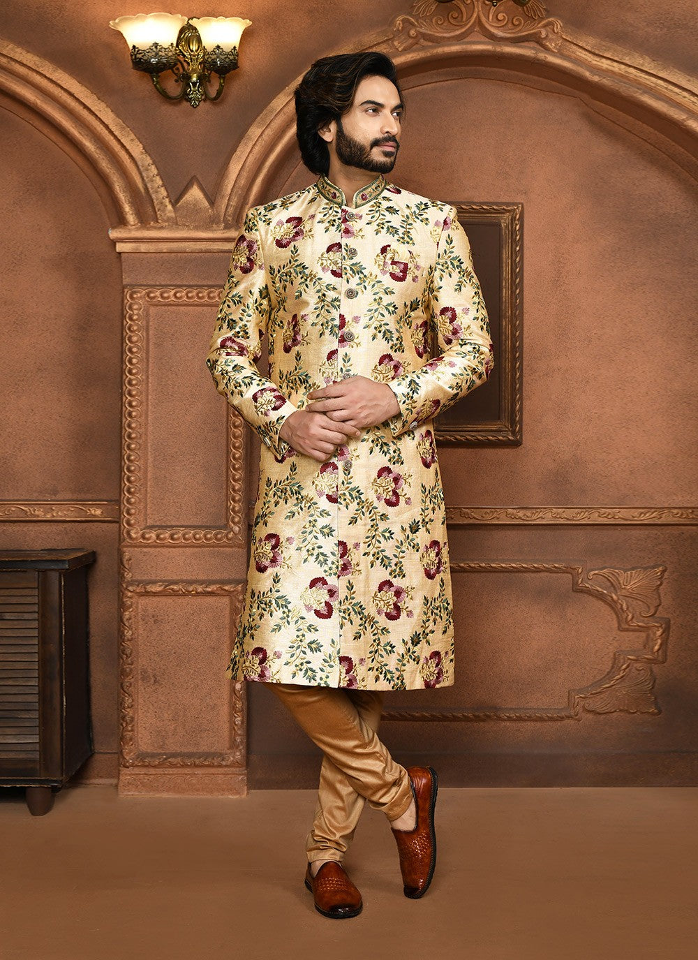 Embroidered Art Silk Multi Colour Sherwani - M8049