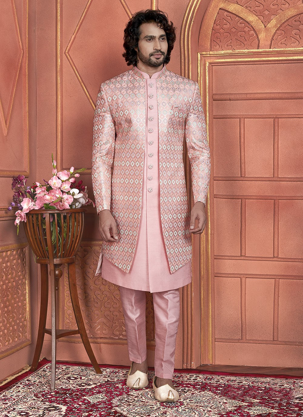 Embroidered Art Silk Pink Indo Western - M7352