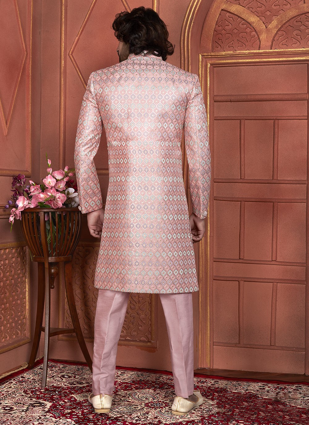 Embroidered Art Silk Pink Indo Western - M7352