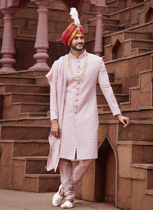 Embroidered Art Silk Pink Sherwani - M6506
