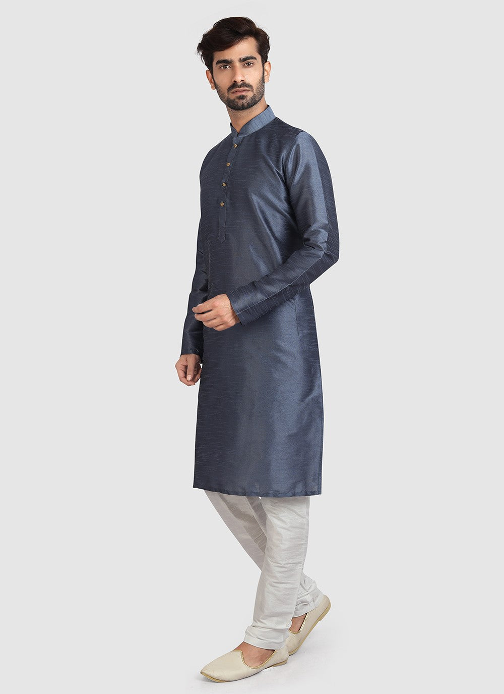 Plain Art Silk Grey Kurta Pyjama - M3419