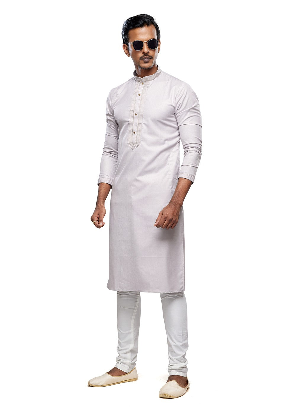 Plain Art Silk Grey Kurta Pyjama - M6751